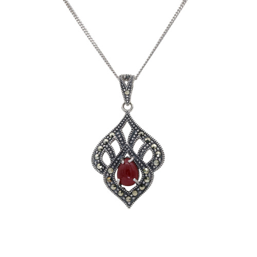 Серебряная подвеска с сердоликом и марказитами