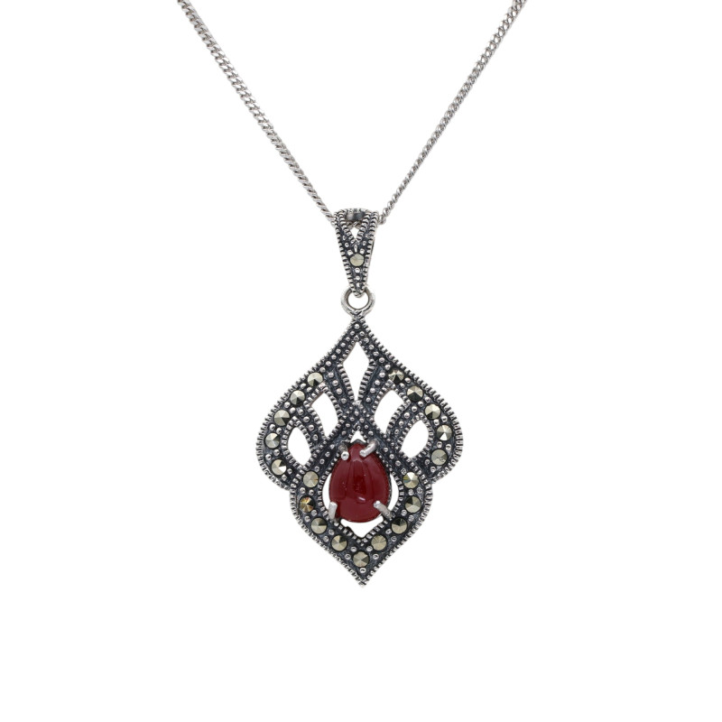 Серебряная подвеска с сердоликом и марказитами