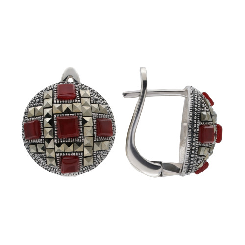 Серебряные серьги с марказитами и сердоликом