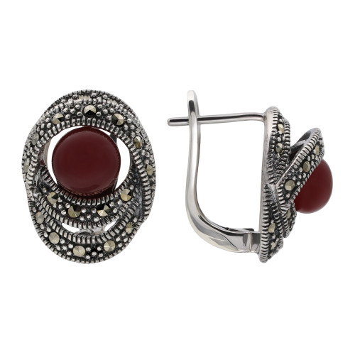 Серебряные серьги с марказитом и сердоликом