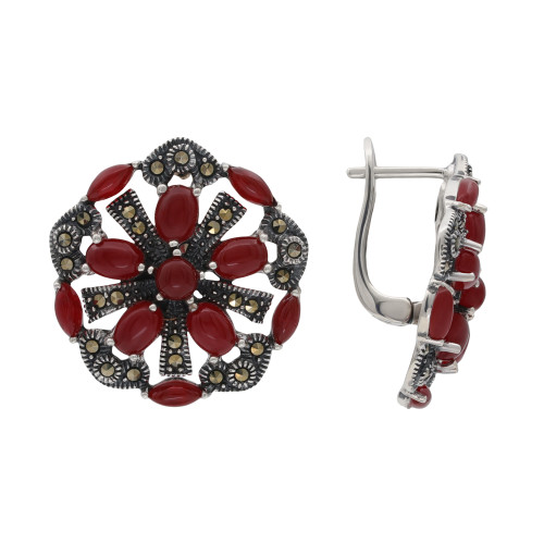 Серьги из серебра с сердоликом и марказитами