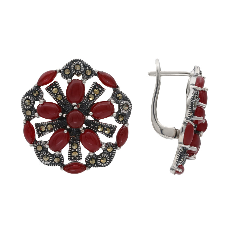 Серьги из серебра с сердоликом и марказитами