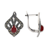 Серебряные  серьги с сердоликом и марказитами