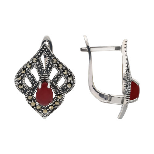 Серебряные  серьги с сердоликом и марказитами