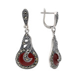 Серьги серебряные с сердоликом и марказитами