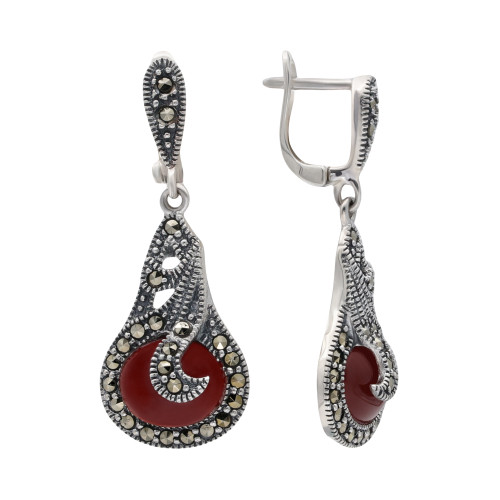 Серьги серебряные с сердоликом и марказитами