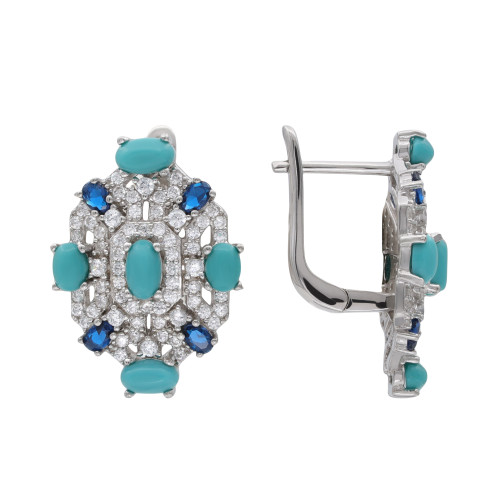 Серебряные серьги с бирюзой и цирконием