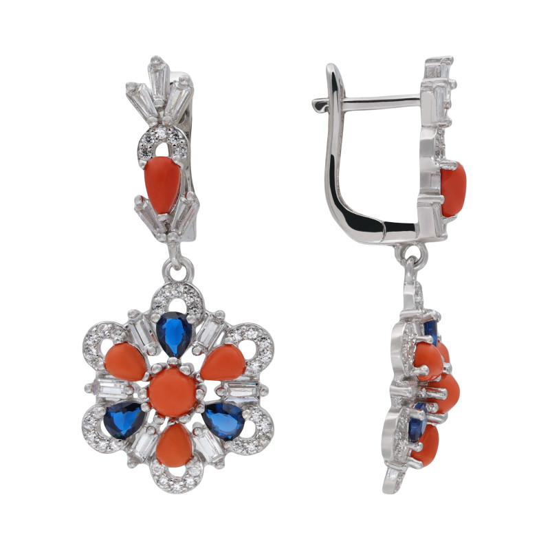 Серебряные серьги с кораллами