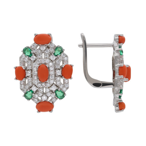 Серьги серебряные с кораллом