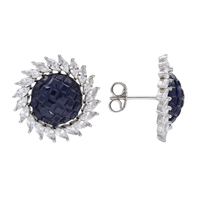 Серьги - пусеты из серебра с сапфирами