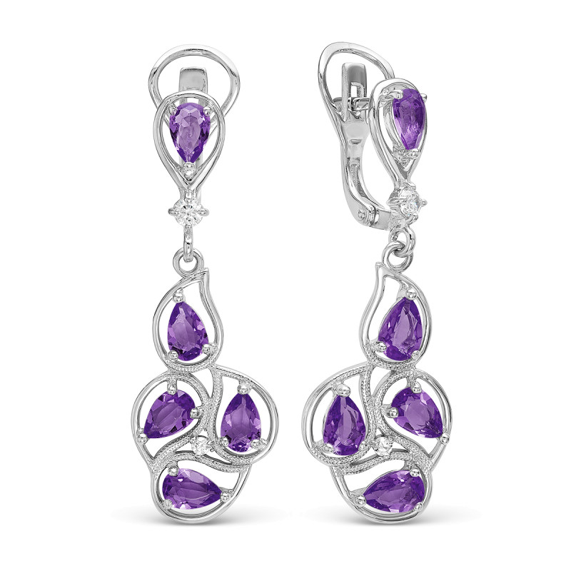 Серьги с аметистами и фианитами