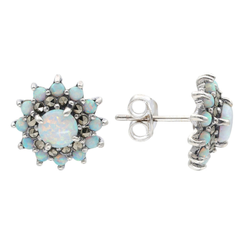 Серьги-пусеты из серебра с опалами