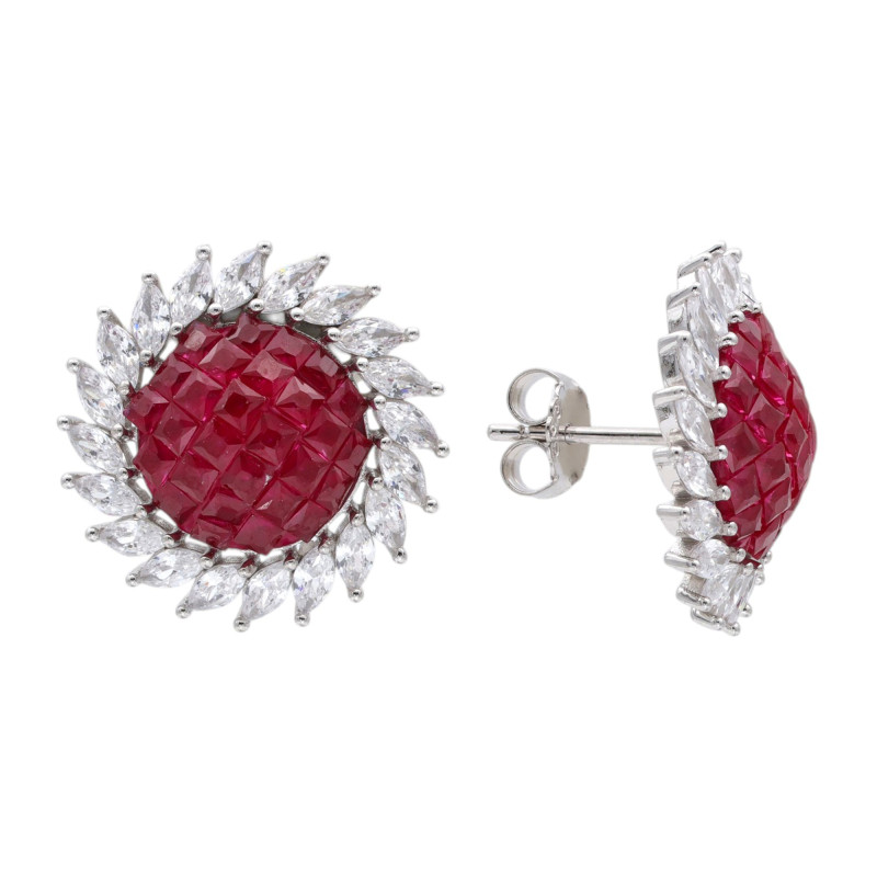 Серьги-пусеты из серебра с рубинами