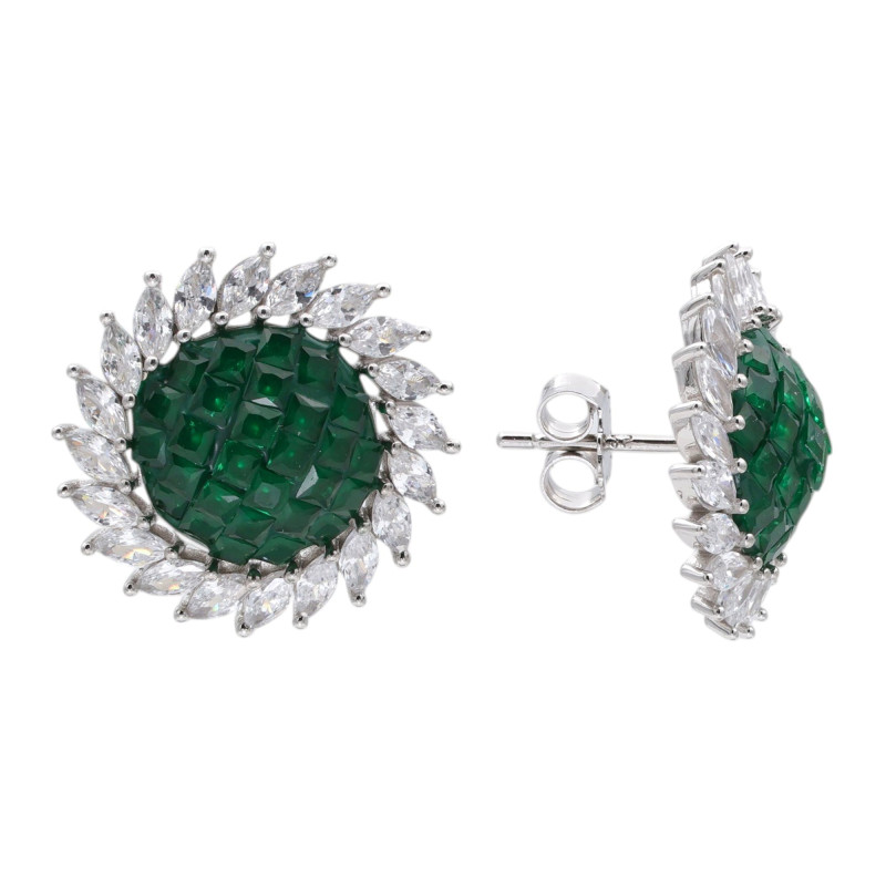 Серьги-пусеты из серебра с изумрудами