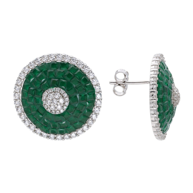 Серебряные серьги-пусеты с изумрудами