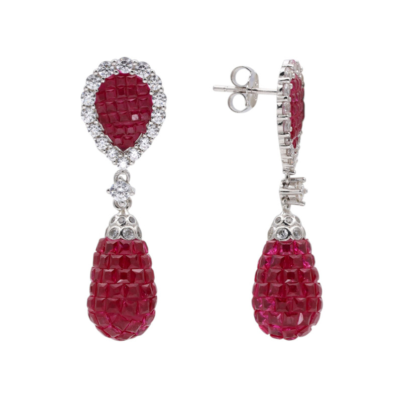 Серьги-пусеты из серебра с рубинами