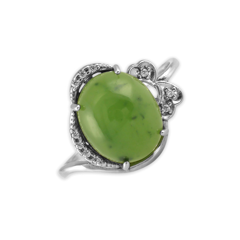 Кольцо из серебра с нефритом и фианитами