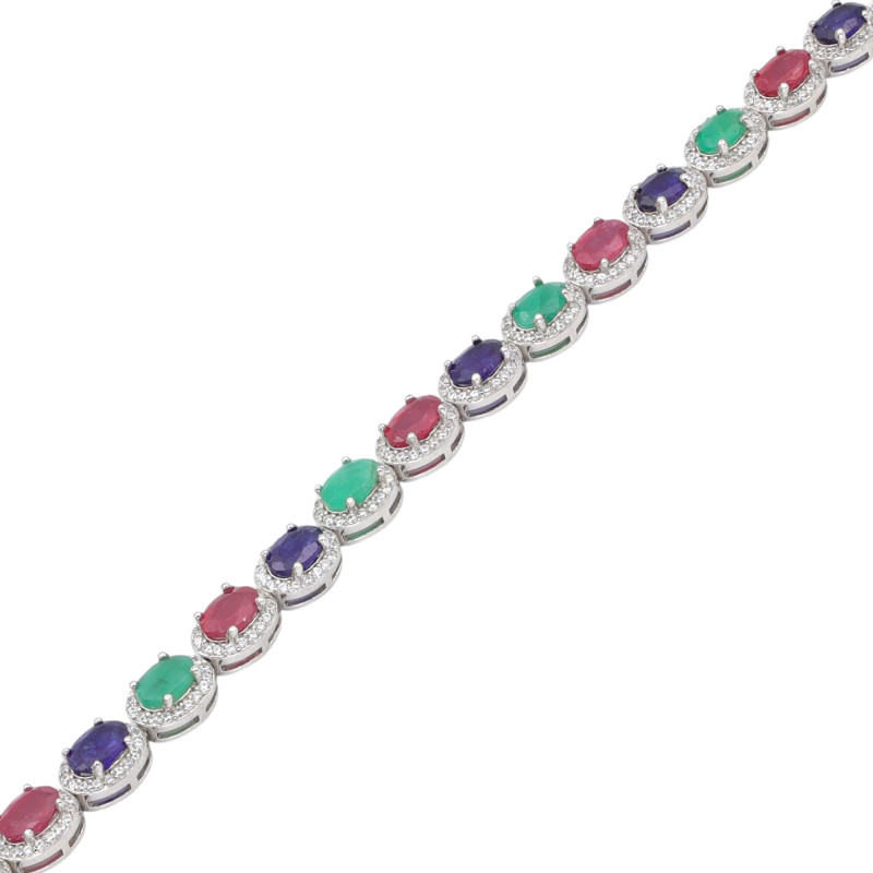 Браслет с натуральными сапфирами, изумрудами и рубинами