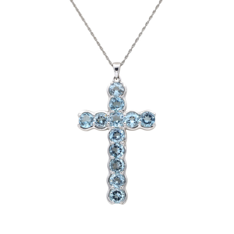 Серебряная подвеска-крест с топазами