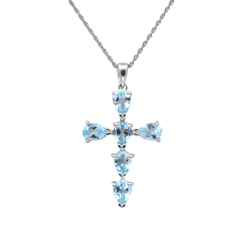 Серебряная подвеска-крест с топазами