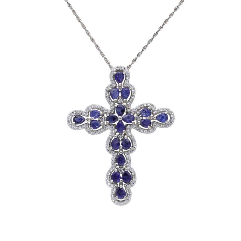 Подвеска-крест с натуральными сапфирами
