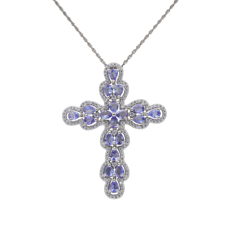 Подвеска-крест серебряная с танзанитами