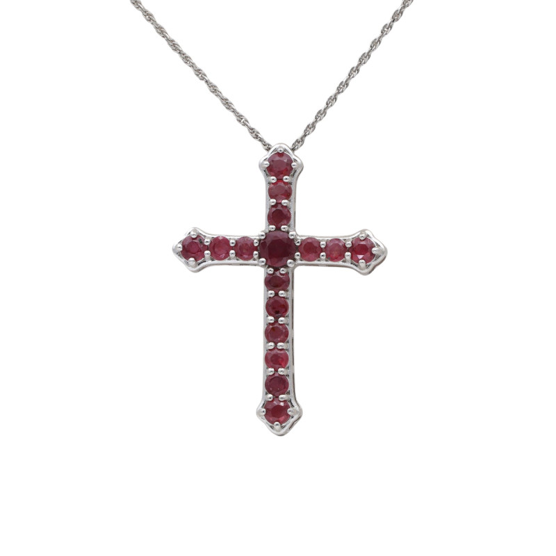 Подвеска-крест серебряная с натуральными рубинами