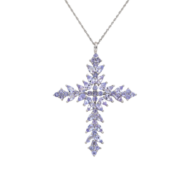 Серебряная подвеска-крест с танзанитами