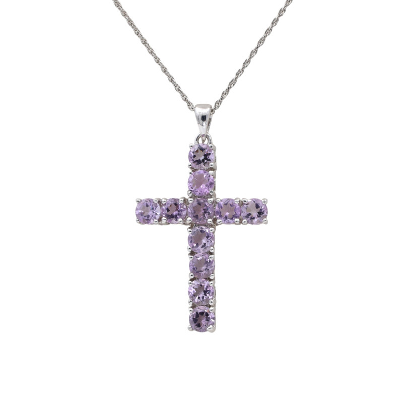 Серебряная подвеска-крест с аметистами