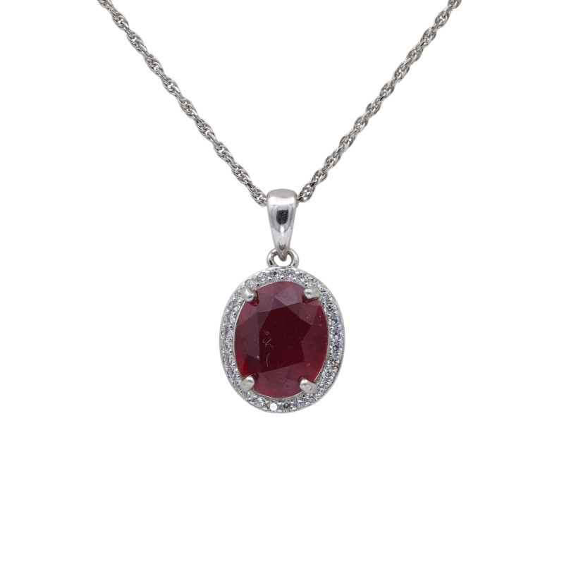 Серебряная подвеска с натуральным рубином