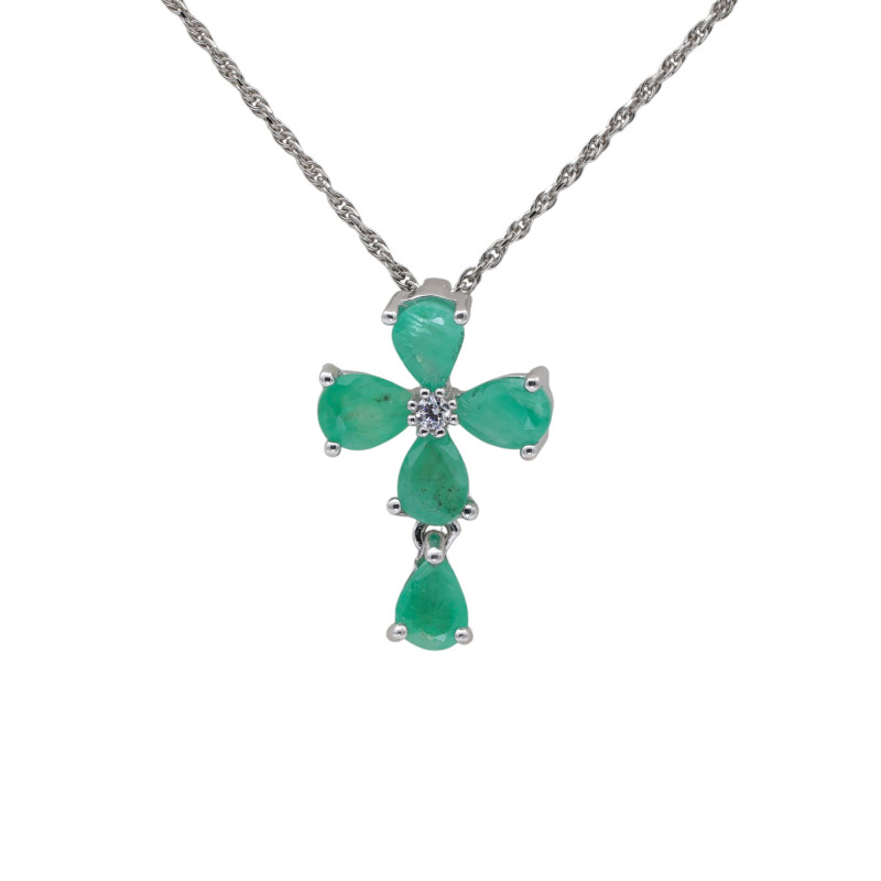 Подвеска-крест с натуральными изумрудами