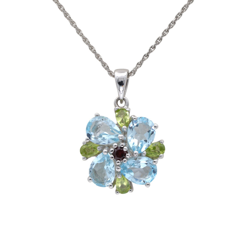 Подвеска с топазами, хризолитами и гранатом