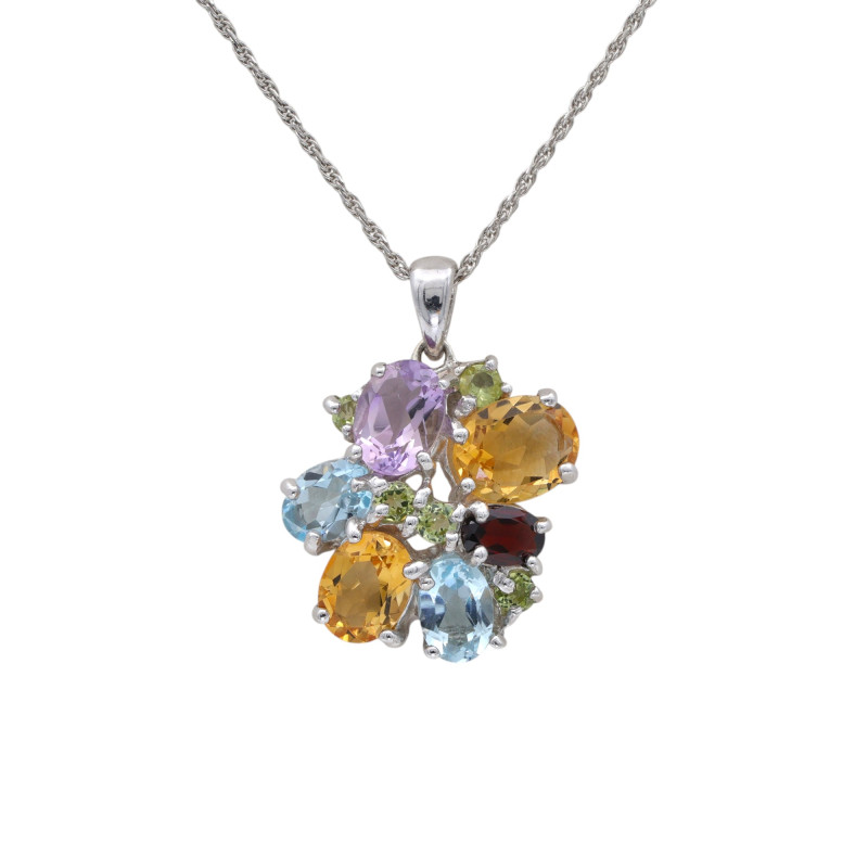 Подвеска с аметистом, цитринами, гранатом и хризолитами