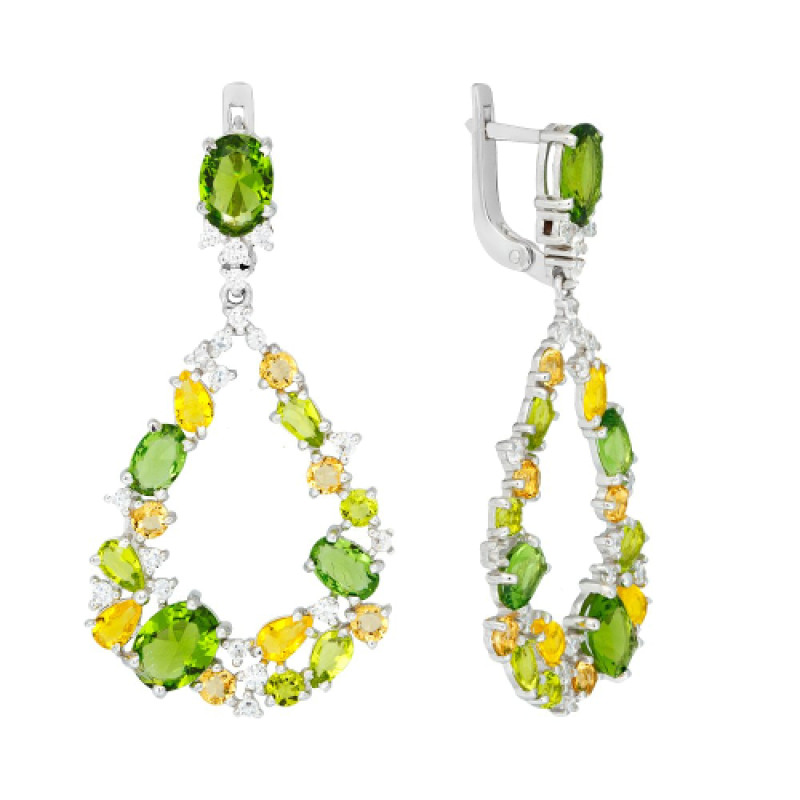 Серьги с кварцем и фианитами