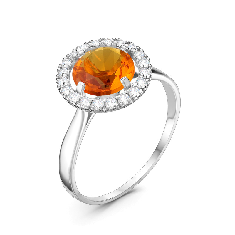 Кольцо с плавленным кварцем и фианитами