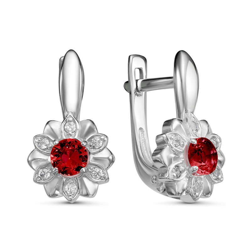 Серьги с гранатом и фианитами