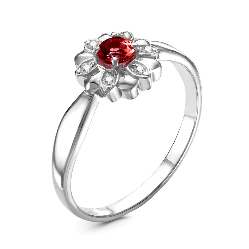 Кольцо с натуральным гранатом и фианитами