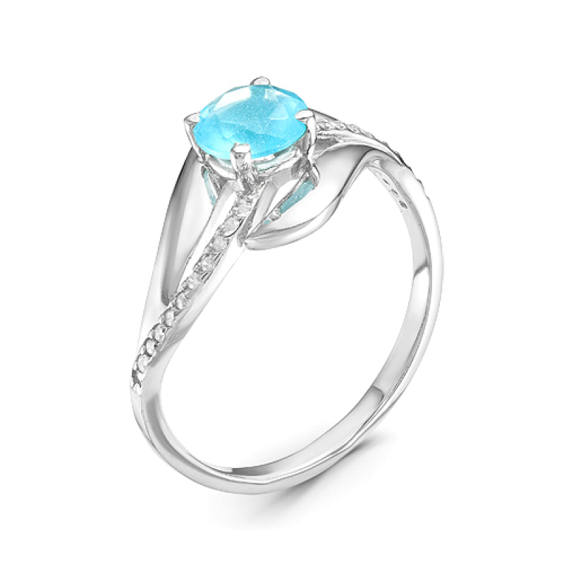 Кольцо с плавленным кварцем и фианитами