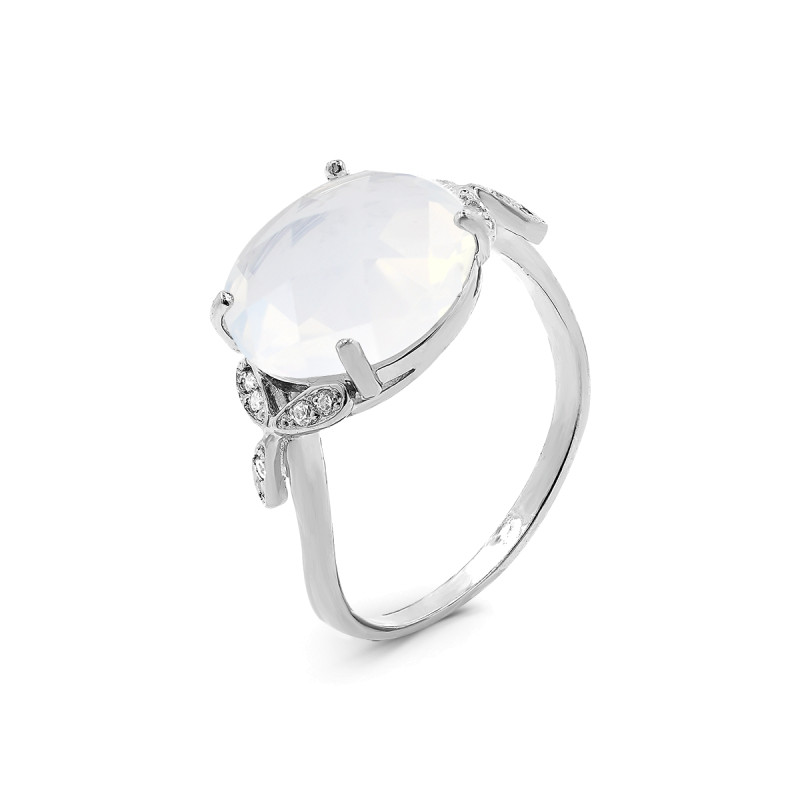 Кольцо с плавленным кварцем и фианитами