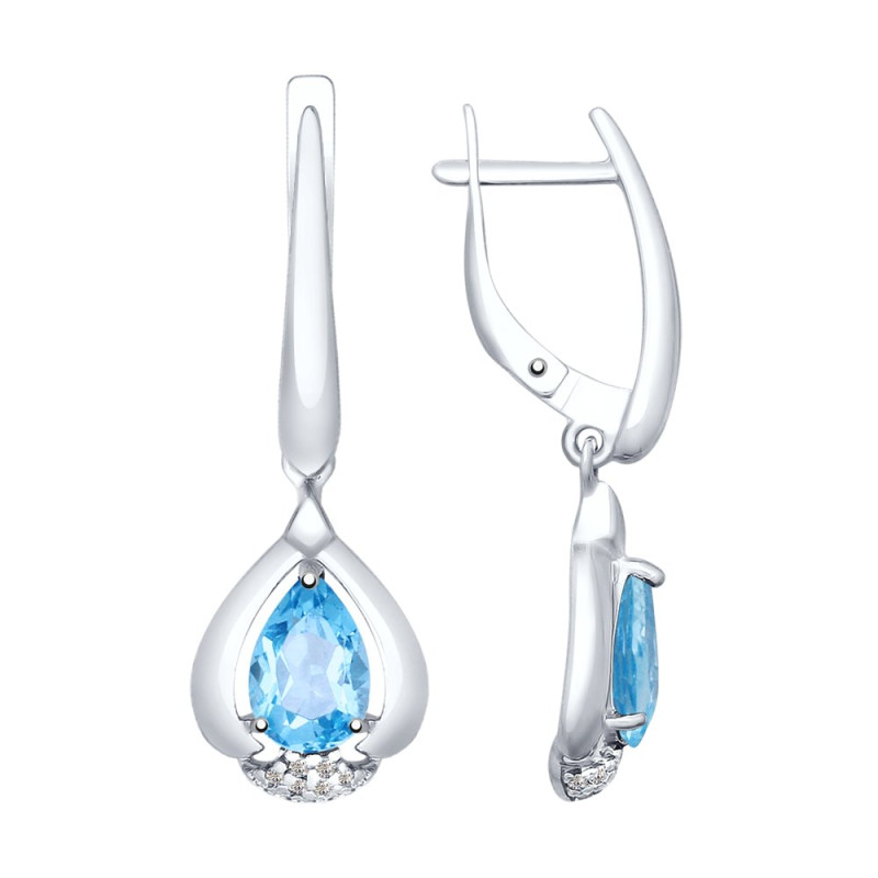 Серебряные серьги с топазом и фианитами