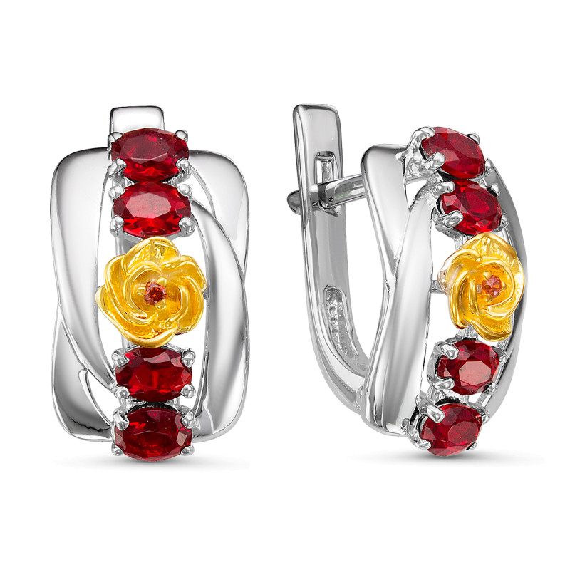 Серьги с кварцем и фианитами