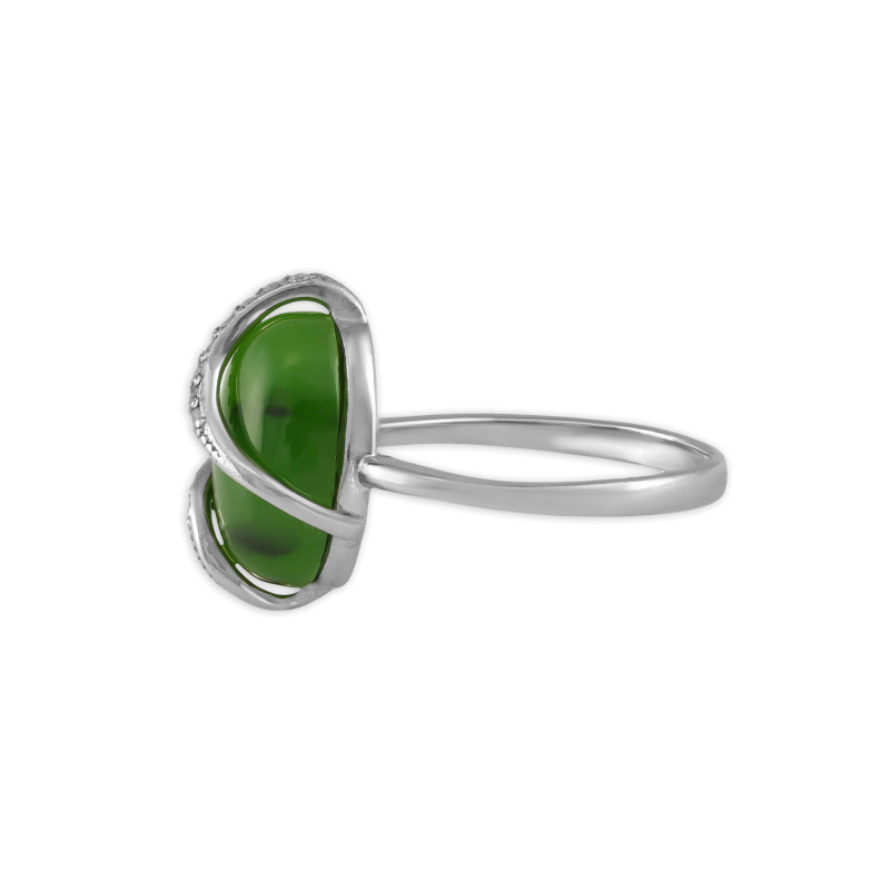 Серебряное кольцо с нефритом и фианитами