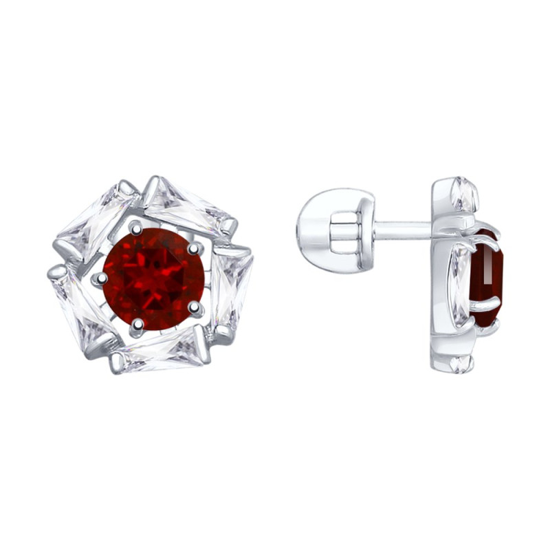 Серьги с гранатами и фианитами