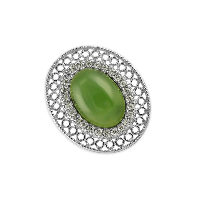 Серебряное кольцо с нефритом и фианитами