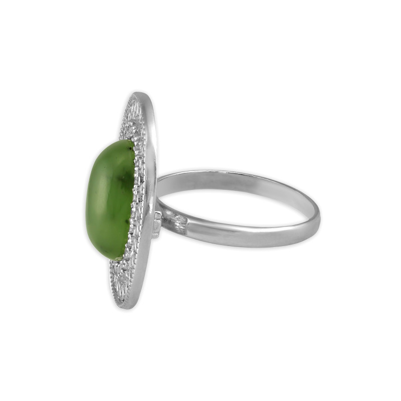 Серебряное кольцо с нефритом и фианитами
