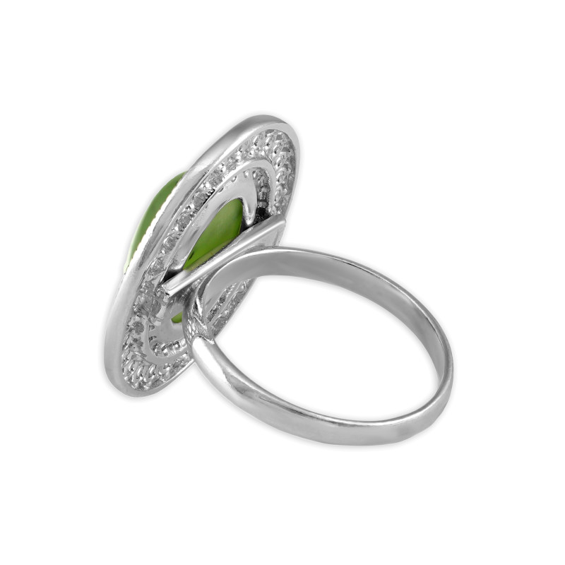 Серебряное кольцо с нефритом и фианитами