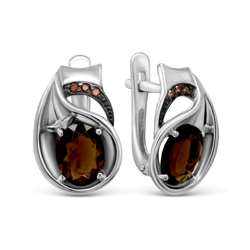 Серьги с кварцем и фианитами