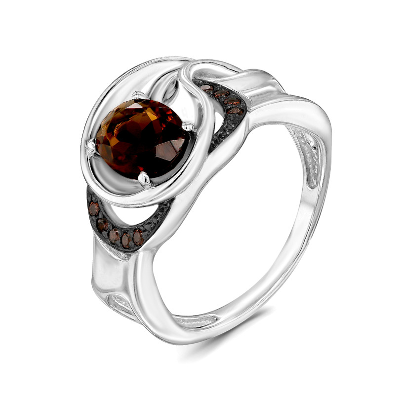 Кольцо с плавленным кварцем и фианитами