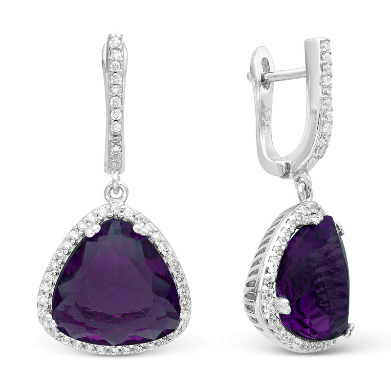 Серьги с кварцем и фианитами