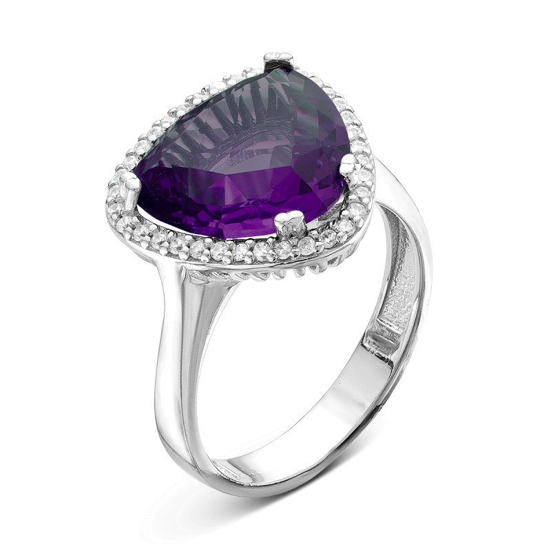 Кольцо с плавленным кварцем и фианитами